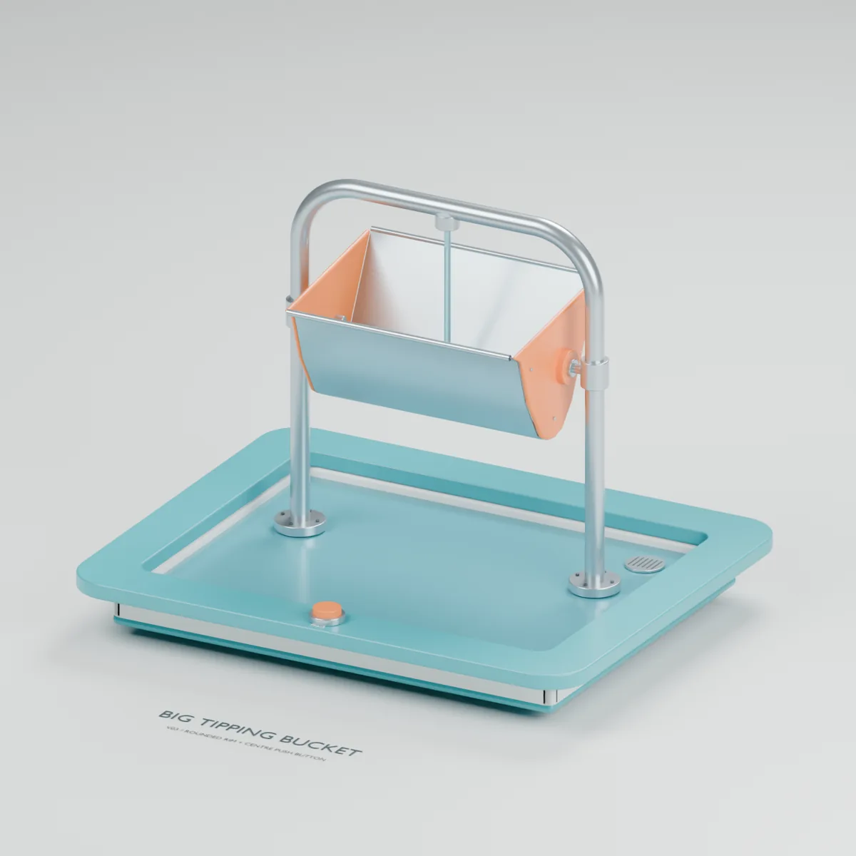 Big Tipping Bucket water table concept showing a large pivoting open bucket, supply valve, counterweight and receiving basin