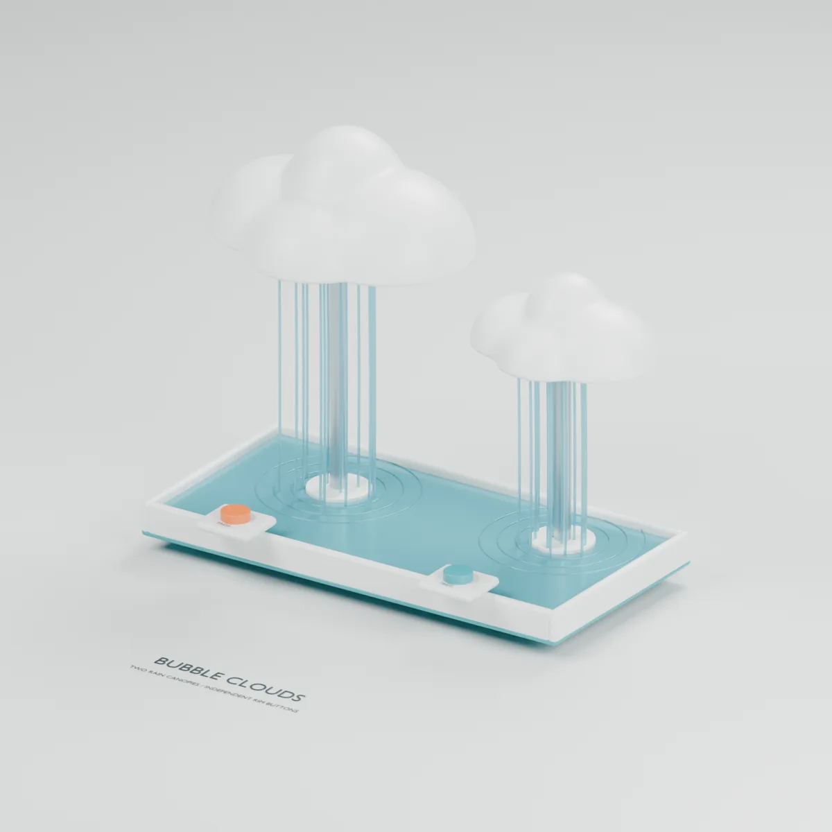 Rain Canopies water table concept showing two rounded rain canopies on stainless masts with independent push-button controls