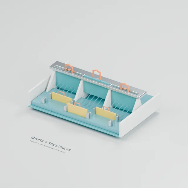 Dams & Sluice Gates water table concept, perspective render