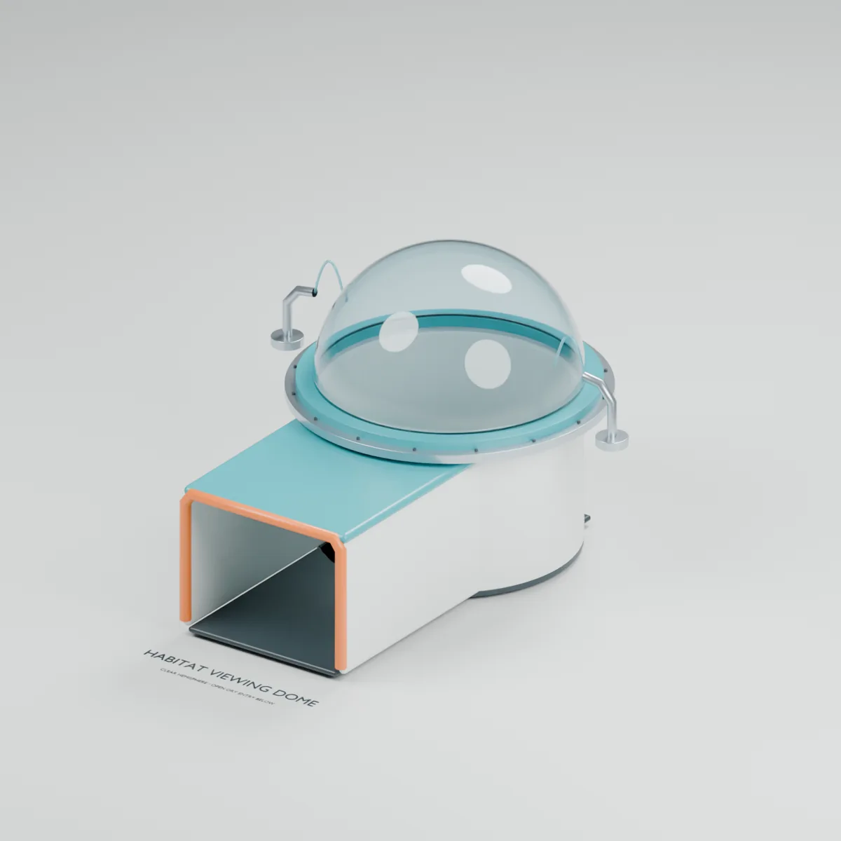 Habitat Dome water table concept showing an acrylic hemisphere, sealing collar, dry chamber, front entry passage and two water jets