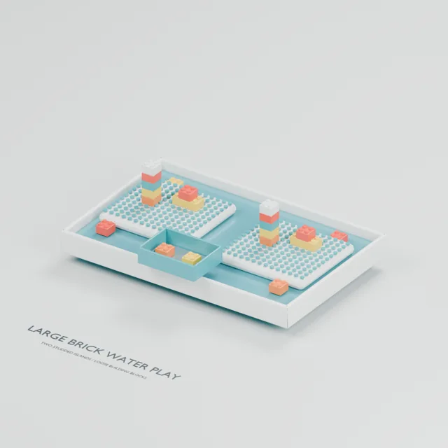Large-brick Water Play water table concept, perspective render