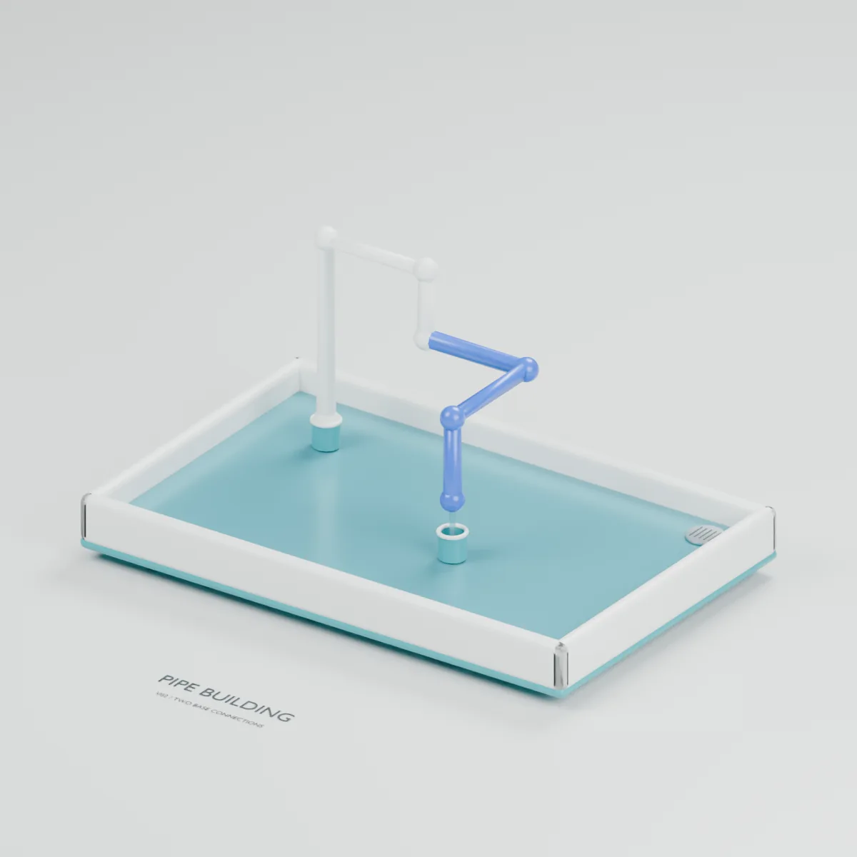 Pipe Building water table concept showing removable pipes and elbows on a socket grid with a supply and receiving tray
