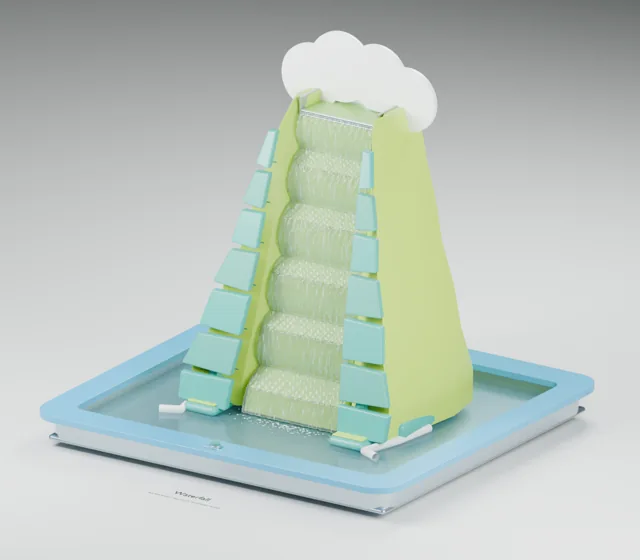 Waterfall water table concept, perspective render